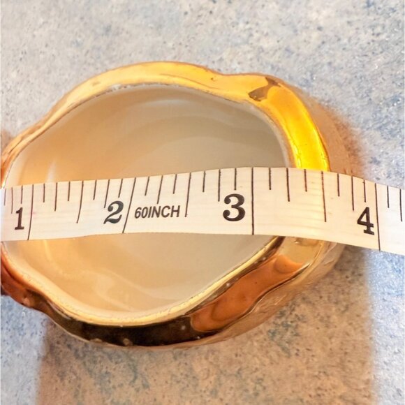 MCM Kingwood Ceramics Trinket Box 22K Weeping Gold Regency Vanity Dish VTG USA - Picture 9 of 15